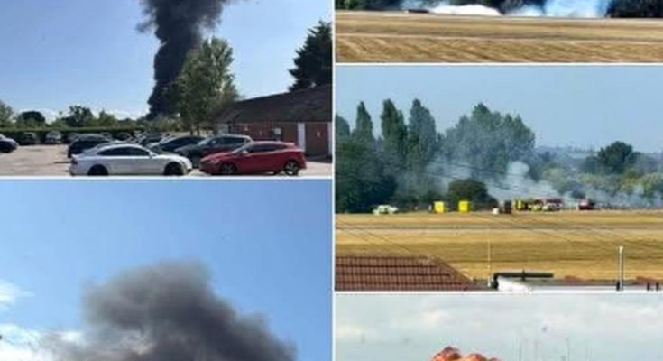 Collage of five images showing large plumes of black smoke rising into the sky from