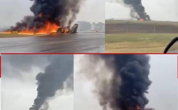 Smoke rising from crashed passenger plane