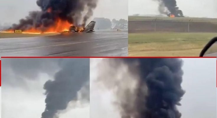 Smoke rising from crashed passenger plane