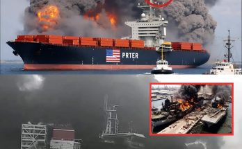 Cargo ship sinking at sea carrying U.S. military ammunition with debris in water