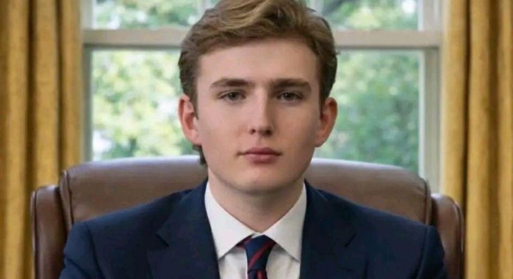 Barron Trump standing quietly at public event