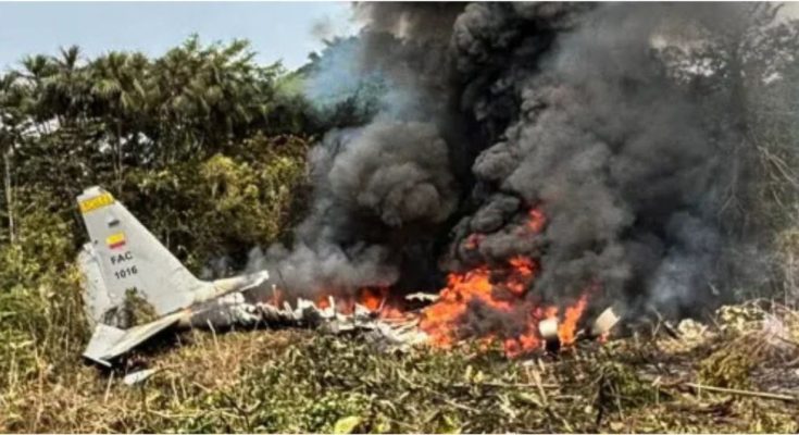 Colombian C-130 crash wreckage burns in jungle