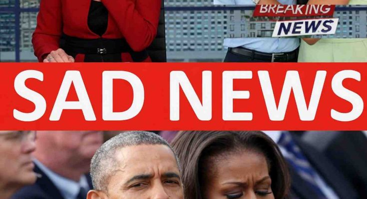 news anchor crying on air with Barack and Michelle Obama embracing and looking somber
