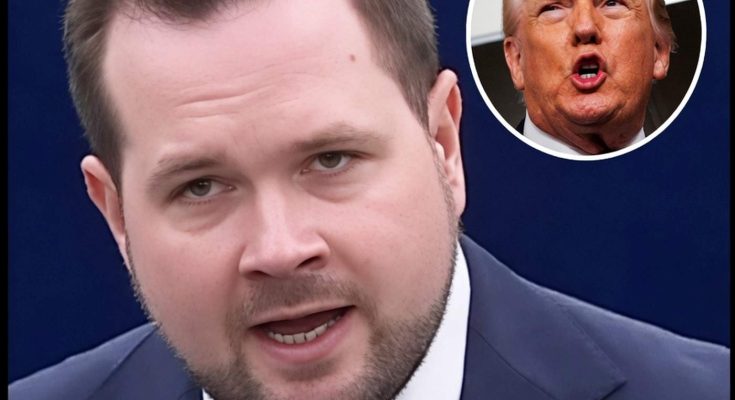 man in suit speaking passionately with Trump inset