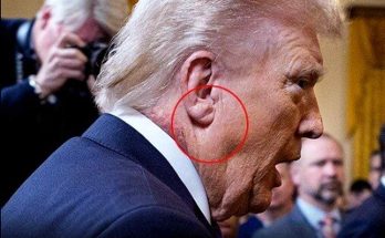 profile of a man speaking at a formal event with focus on ear detail
