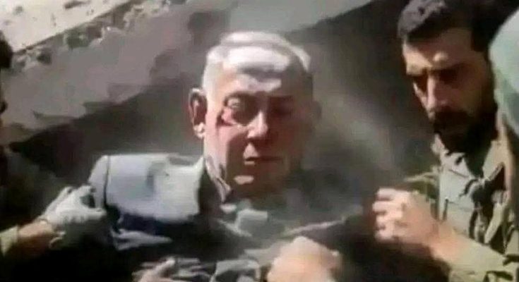 rescue operation with soldiers aiding injured man in rubble
