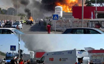 massive industrial fire erupts near Rome highway with thick black smoke and emergency