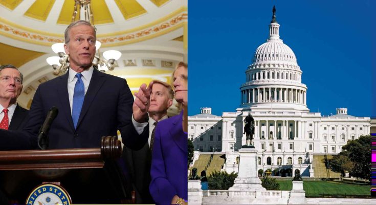 politician speaks in Capitol building with colleagues listening attentively